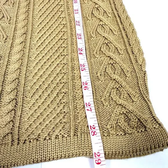 Khaki Turtleneck Bodycon Slim Fitted Cable Knit Long Sweater Size Small Neutral - Picture 9 of 9